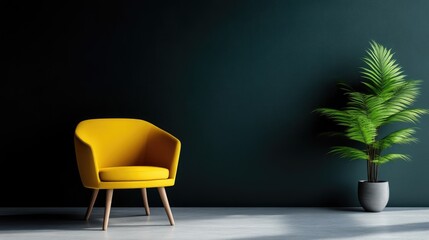 Modern Minimalist Living Room with Yellow Accent Chair