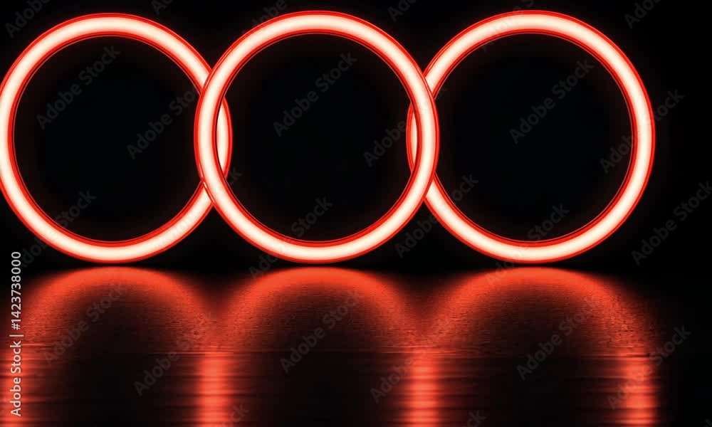 Poster smooth red neon ring animation on dark backdrop made with generative ai technology
