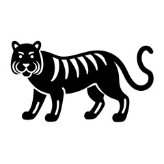 Obraz premium A stark illustration of a majestic tiger with black stripes, embodying the power and grace of the wild cat. This minimalist design emphasizes the tiger's strength and distinctive markings.