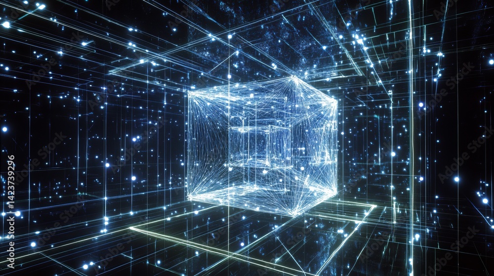 Poster abstract digital cube network structure futuristic technology background design modern bright glowin