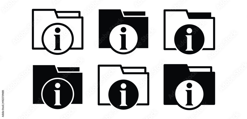 Poster collection of black and white folder icons with information symbols vector design