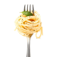 Closeup of delicious spaghetti on a fork food photography