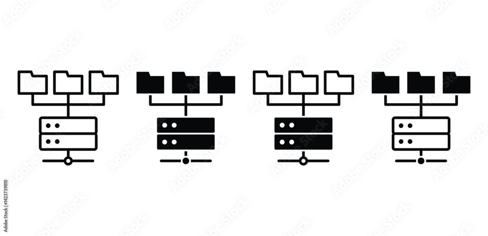 Poster server icon black and white folder network representation vector design illustration set