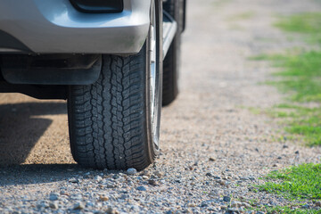 Hightway terrain tire on dirt track.