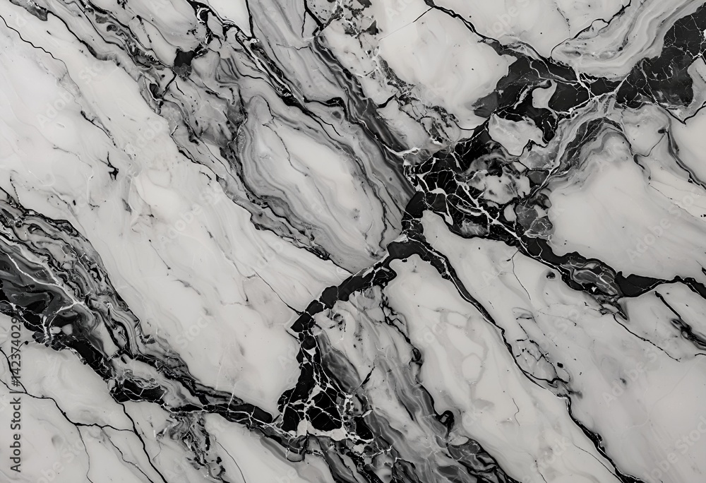Poster a striking abstract pattern resembling marbled stone with flowing black veins against a white backgr