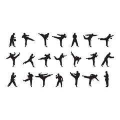 Dynamic Martial Arts Silhouette Vector Set Featuring High Kicks and Powerful Punches
