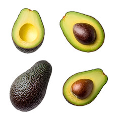 Closeup of halved avocados highlighting vibrant green flesh and creamy yellow interior