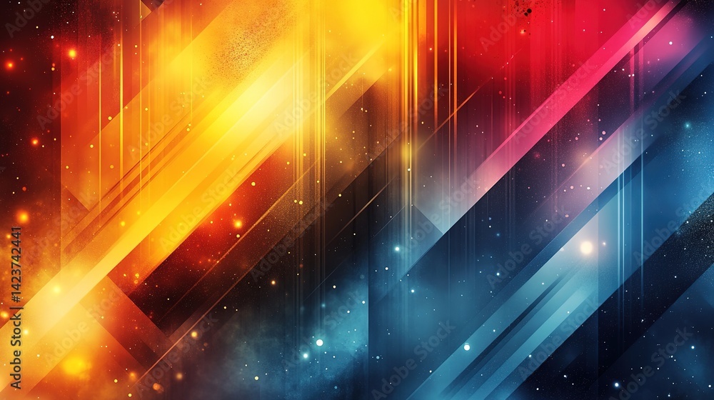 Poster dynamic abstract composition with diagonal lines, warm and cool