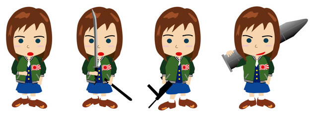 Military Enthusiast Girl Character Set with Various Weapons