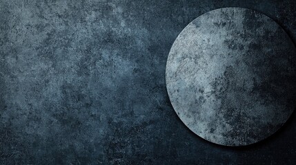 Textured Dark Gray Circular Element on a Rough Metallic Surface with Subtle Highlights and Shadows