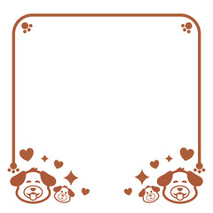 brown line square frame have heart with cute dog and sparkle