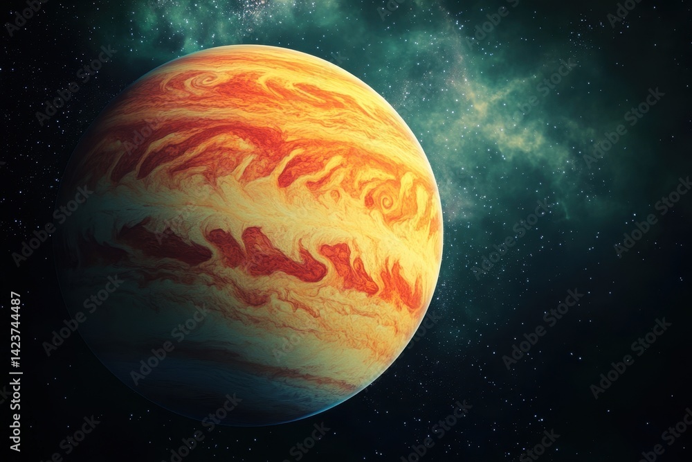 Poster jupiter's vibrant atmosphere captured in deep space with swirling clouds and storms
