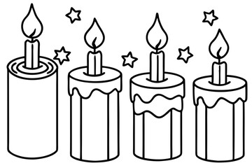 Winter Candle Collection Line Art