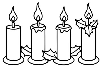 Winter Candle Collection Line Art