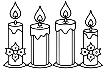 Winter Candle Collection Line Art