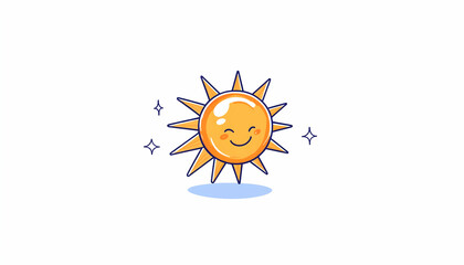 Cheerful cartoon sun with smiling face and sparkles