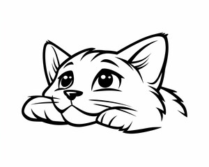 Obraz premium Cute cartoon kitten with big eyes resting paws