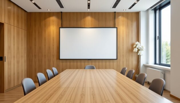 Business meeting setup in modern conference room elegant design professional environment bright view