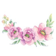 Wreath of pink flowers. Delicate watercolor