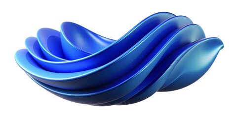 Abstract Curved Waves in Glossy Blue Tones - 3D Art