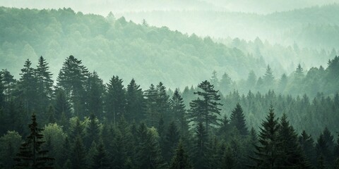 Enchanting Misty Forest in Mountainous Landscape