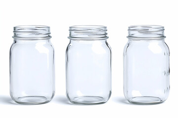 Three empty glass jars isolated on white background