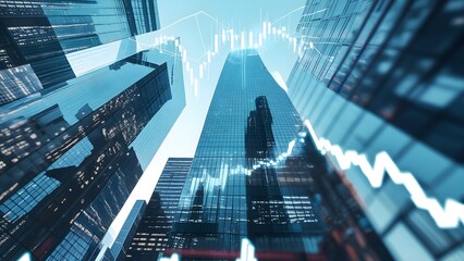 Modern Financial District with Digital Stock Market Overlay