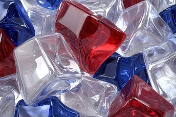 Abstract transparent glass cubes in patriotic red, white, and blue colors