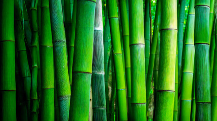 Fototapeta premium Green bamboo Close-up view revealing natural texture in forest
