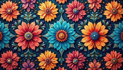 Intricate floral textile design, repeating motif , art, print