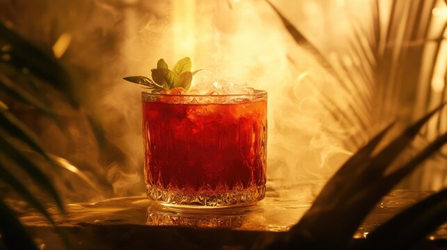 A fiery red jungle elixir bubbling with unknown herbs, making the drinker feel invincible--or doomed.
