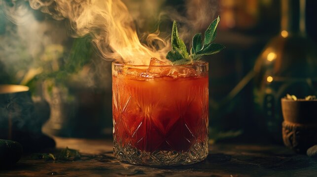 A fiery red jungle elixir bubbling with unknown herbs, making the drinker feel invincible--or doomed.
