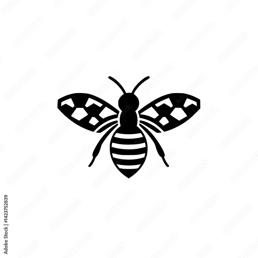 Poster stylized black bee icon featuring geometric patterns relevant for design and artistic use in various