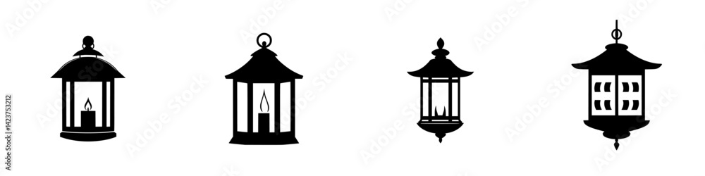 Poster collection of minimalistic lantern icons suitable for various design projects