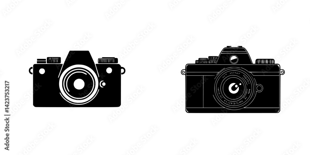 Poster icon set featuring two distinct camera designs for creative digital projects and applications