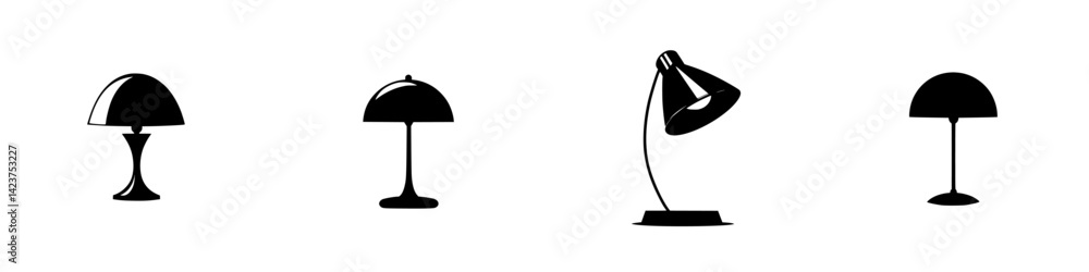 Poster icon set featuring various styles of lamps designed for modern digital use and creative projects