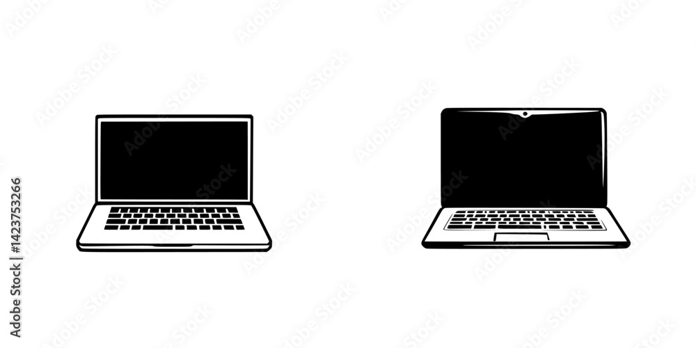 Aufkleber icon set featuring two distinct laptop designs in a minimalist style suitable for digital projects a