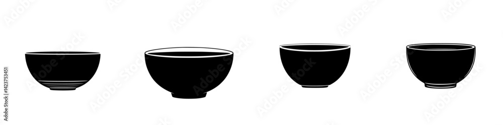 Poster unique icon set featuring various bowl designs suitable for modern graphics and applications