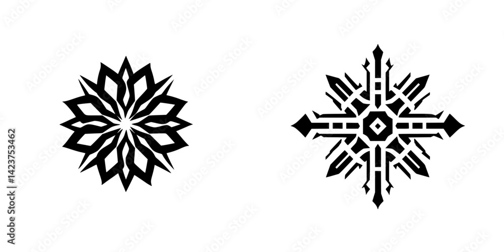 Aufkleber icon set displaying two distinct designs featuring intricate black motifs suitable for various appli