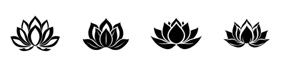 Elegant icon set featuring a variety of lotus flower designs suitable for digital projects and branding
