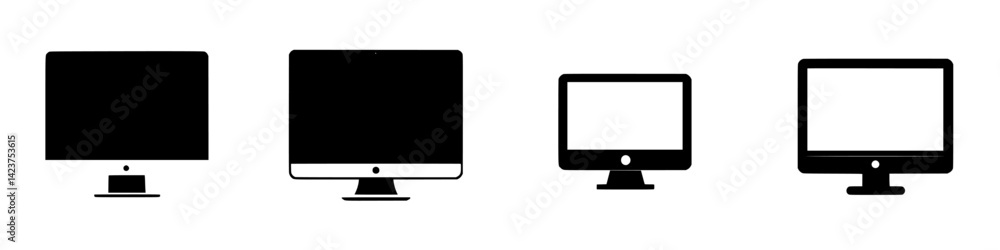 Poster icon set showcasing various computer monitor designs in minimalist style for digital use or graphic 