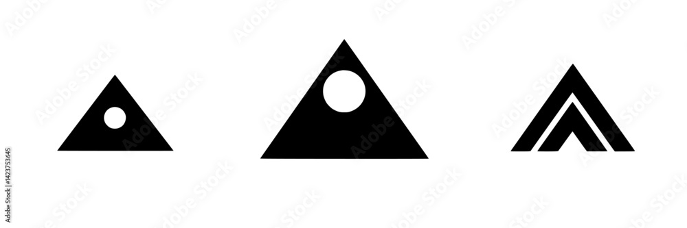 Poster stylish black icon set featuring geometric triangles with circles and patterns for modern design pro