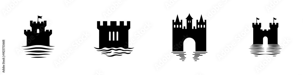 Poster various castle icons showcasing unique designs and structures ideal for digital projects or graphic 