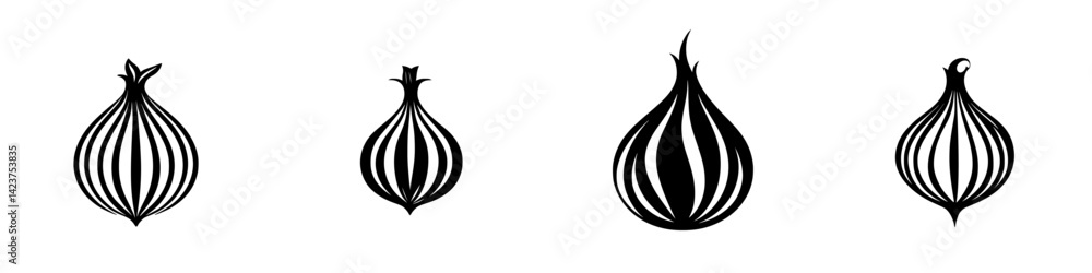 Aufkleber unique icon set showcasing various onion shapes in a minimalist design featuring bold lines and smoo