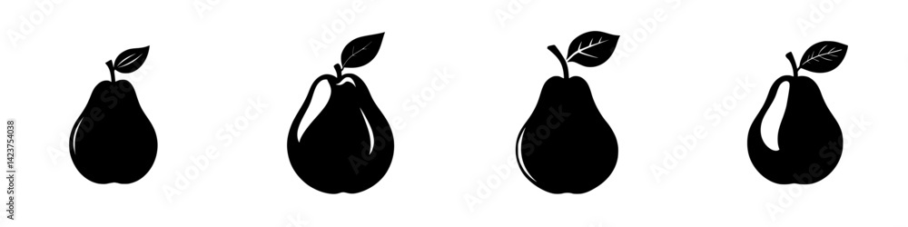 Poster graphic representation of pear icons displaying varying styles and outlines for design use