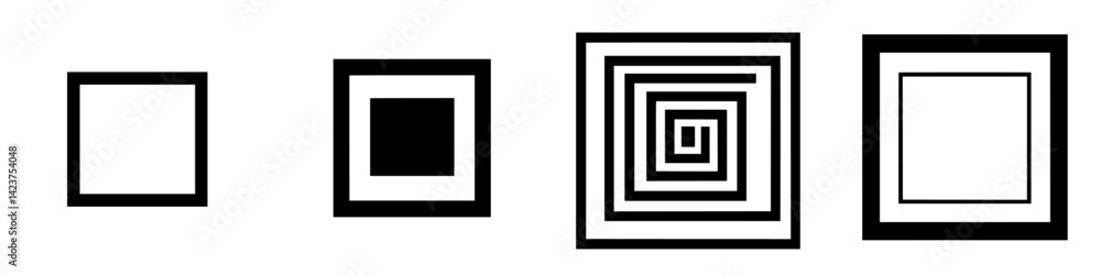 Aufkleber icon set featuring various frame designs suitable for digital artwork presentation and user interfac