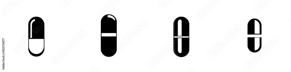 Poster collection of capsule icons illustrating different shapes and colors for digital design applications