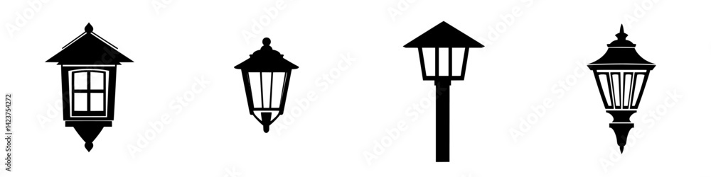 Poster collection of vintage lamp icons in various styles suitable for design projects and applications