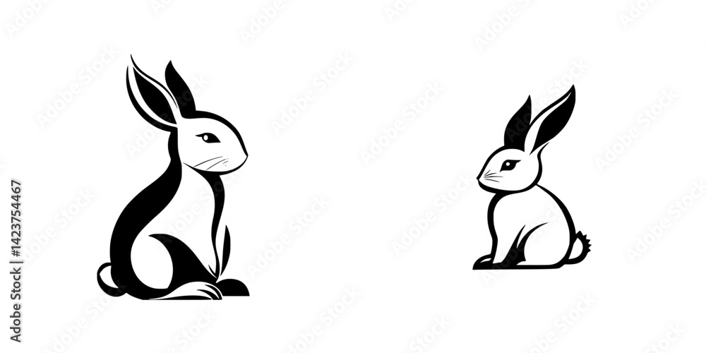 Poster icon set featuring two distinct rabbit designs in black and white, suitable for various applications
