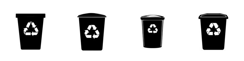 Diverse set of recycling bin icons highlighting environmental sustainability and waste management strategies